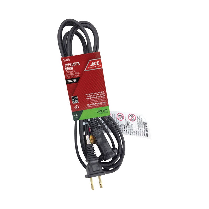 Ace 16/2 HPN 125 volts Appliance Cord 8 ft. L Black