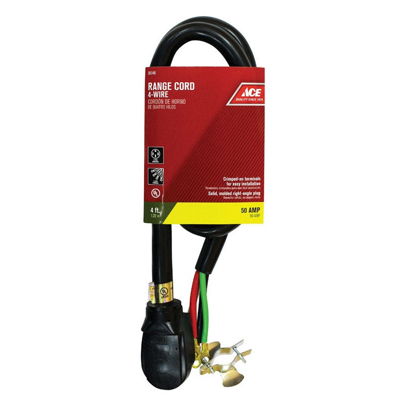 Ace 6/2, 8/2 SRDT 250 volts Range Cord 4 Wire 4 ft. L Black