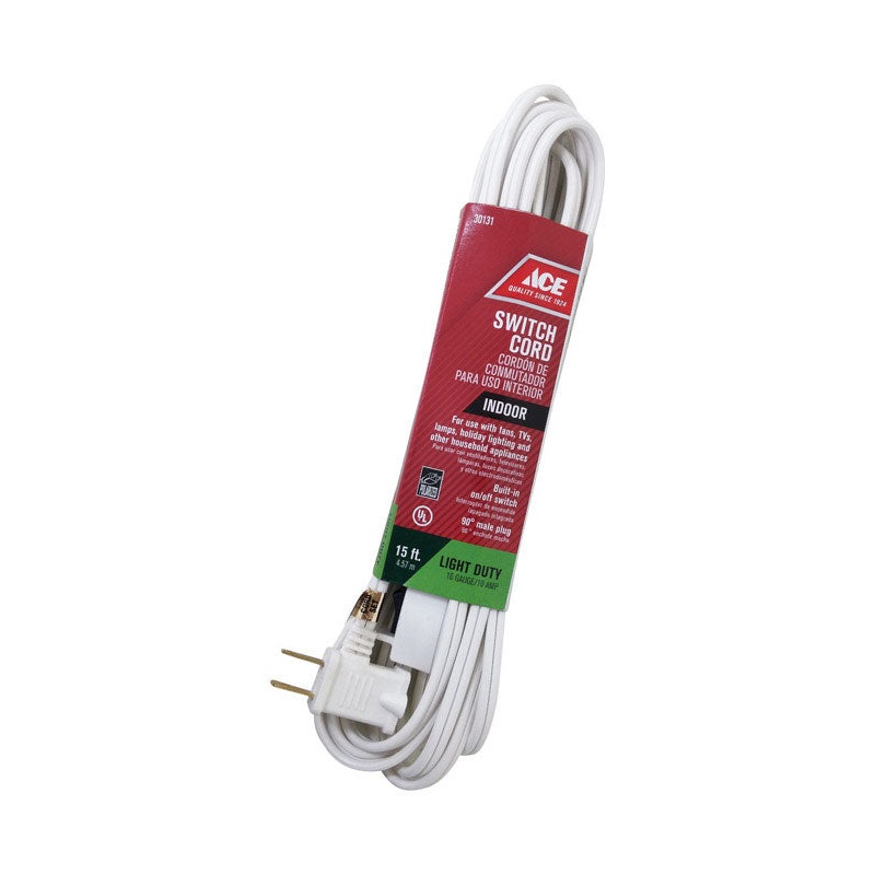 Ace Indoor Extension Cord with Switch 16/2 SPT-2 15 ft. L White
