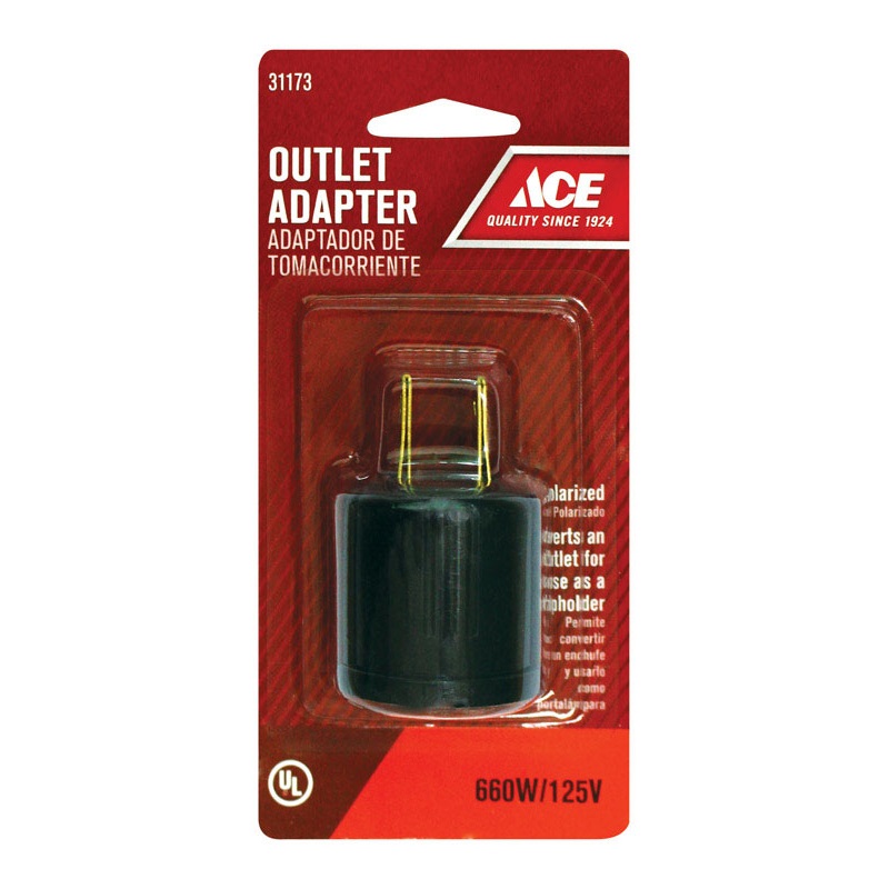 Ace Polarized Outlet To Keyless Socket Black 15 amps 125 volts 1 pk