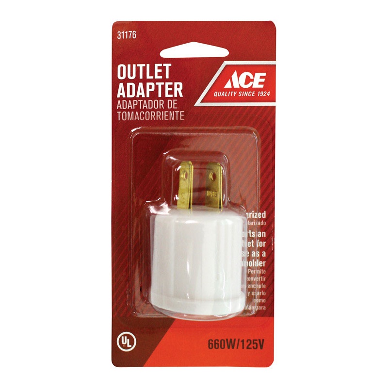 Ace Polarized Outlet To Keyless Socket White 15 amps 125 volts 1 pk