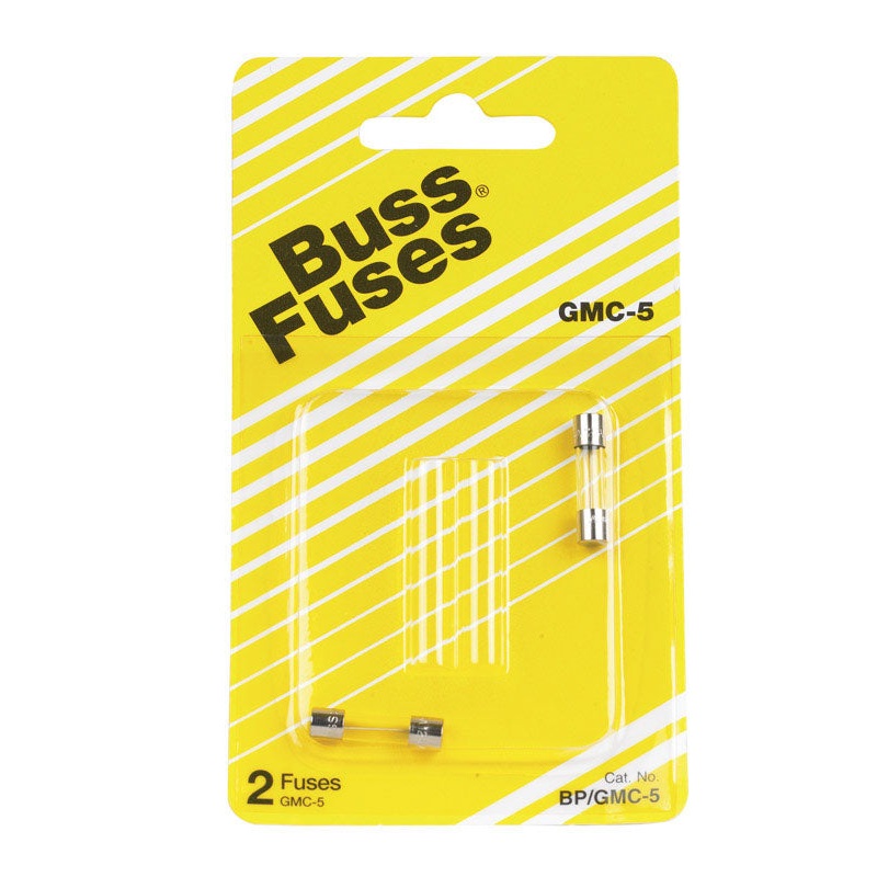 Bussmann Time Delay Glass Fuse 5 amps 250 volts 5 mm Dia. x 20 mm L 2 pk For Electronic Circuits