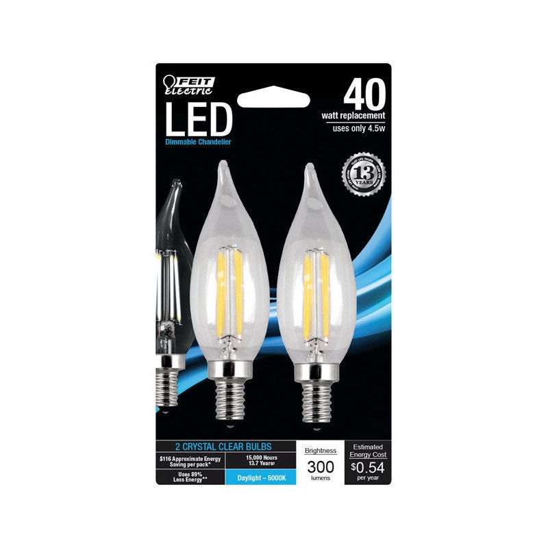 FEIT Electric LED Bulb 4.5 watts 300 lumens 5000 K Chandelier Flame Tip Daylight 40 watts equiv