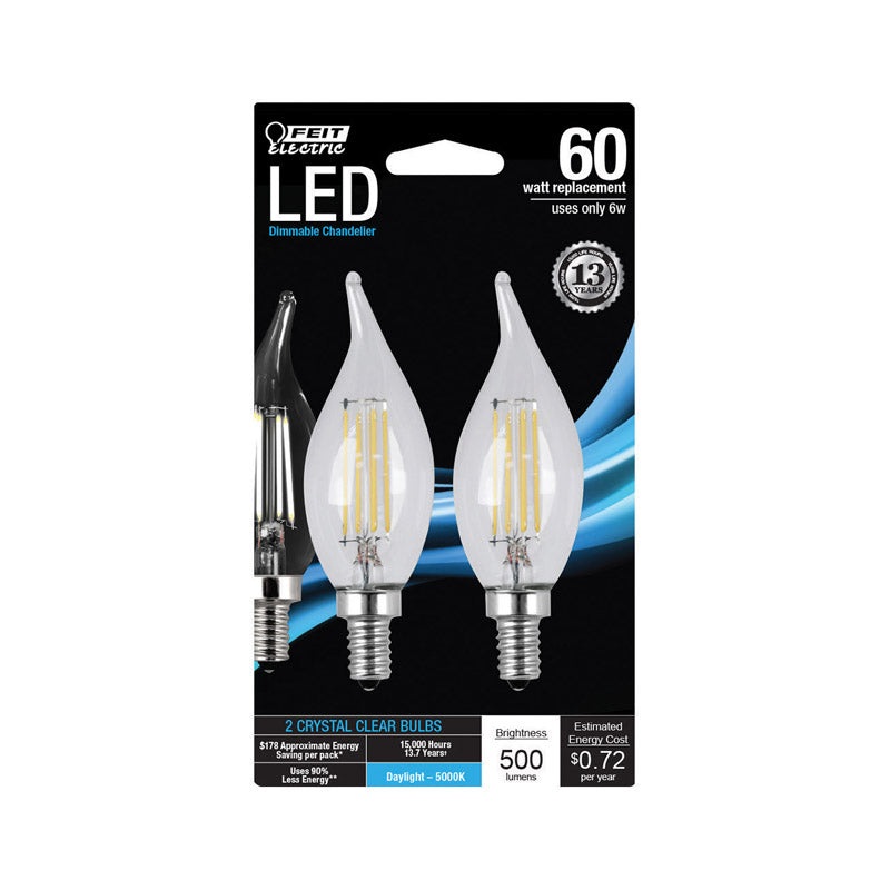 FEIT Electric LED Bulb 6 watts 500 lumens 5000 K Chandelier Flame Tip Daylight 60 watts equival