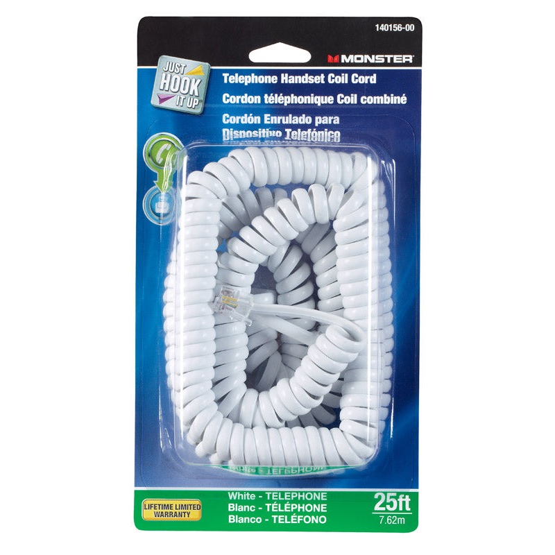 Monster Cable 25 ft. L White Telephone Handset Coil Cord
