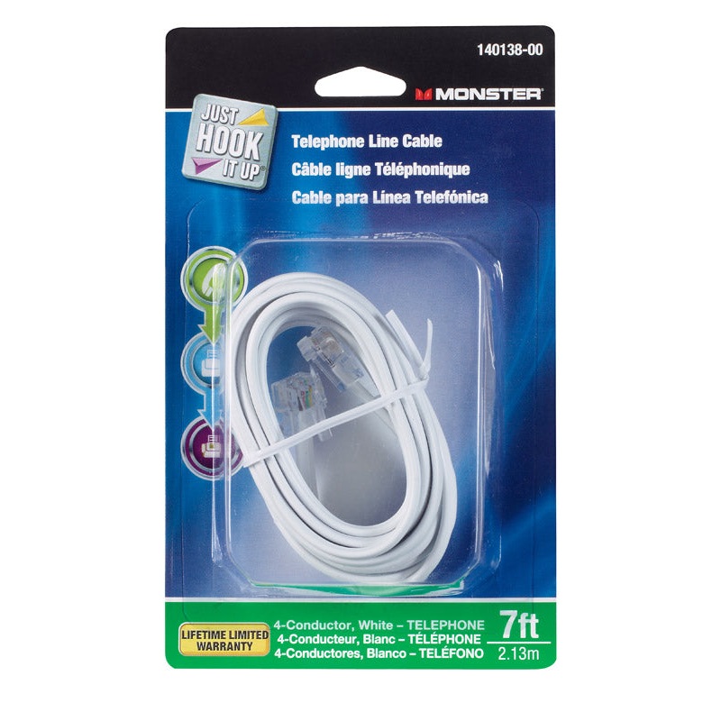 Monster Cable 7 ft. L White Modular Telephone Line Cable