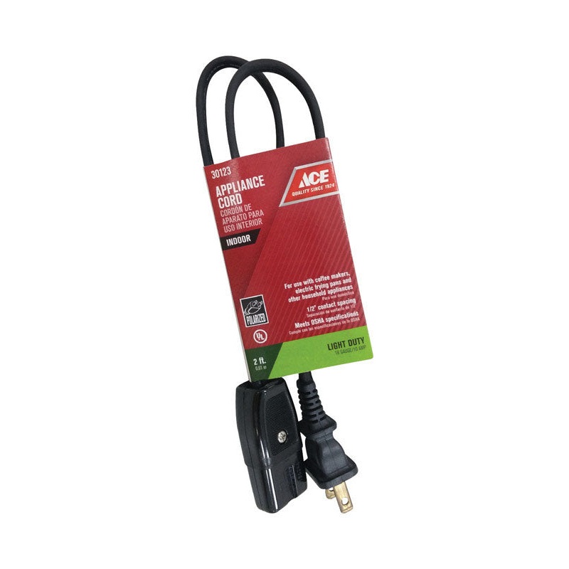 Ace 18/2 HPN 125 volts Appliance Cord 2 ft. L Black
