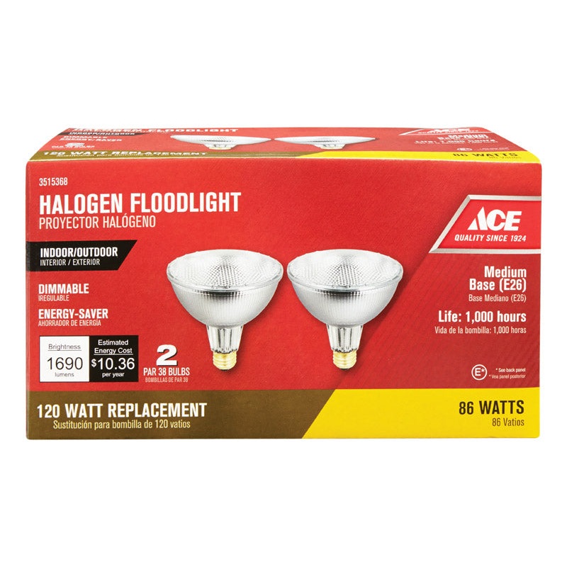Ace Halogen Light Bulb 86 watts 1690 lumens Floodlight PAR38 Medium Base (E26) Bright White 2