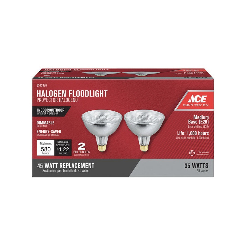 Ace Halogen Light Bulb Floodlight PAR38 Medium (E26) Bright White 2 pk