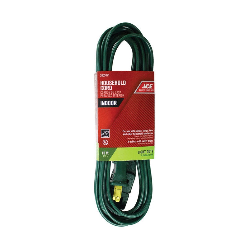 Ace Indoor Extension Cord 16/2 SPT-2 15 ft. L Green
