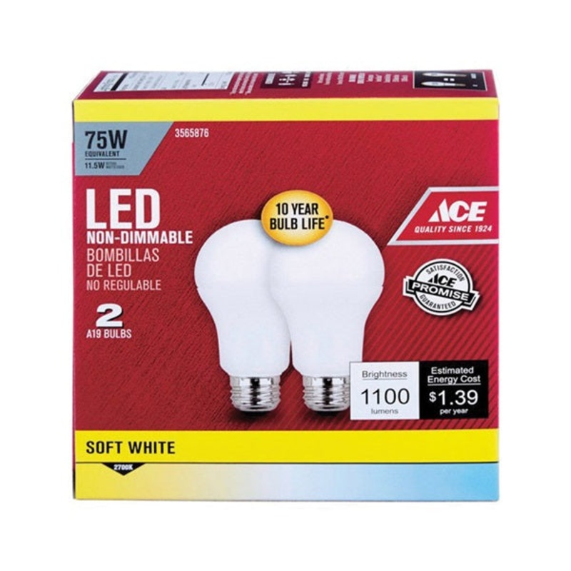 Ace LED Bulb 11.2 watts 1100 lumens 2700 K A-Line A19 Soft White 75 watts equivalency