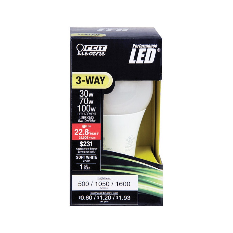 FEIT Electric 3 Way LED Bulb 5/10/16 watts 500/1050/1600 lumens 2700 K A-Line A30 Soft White 30