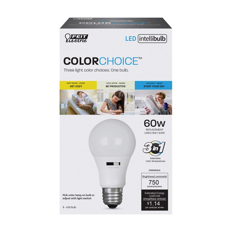 FEIT Electric Intellibulb COLORCHOICE LED Bulb 9.5 watts 750 lumens 2700/4000/5000 K A-Line A19