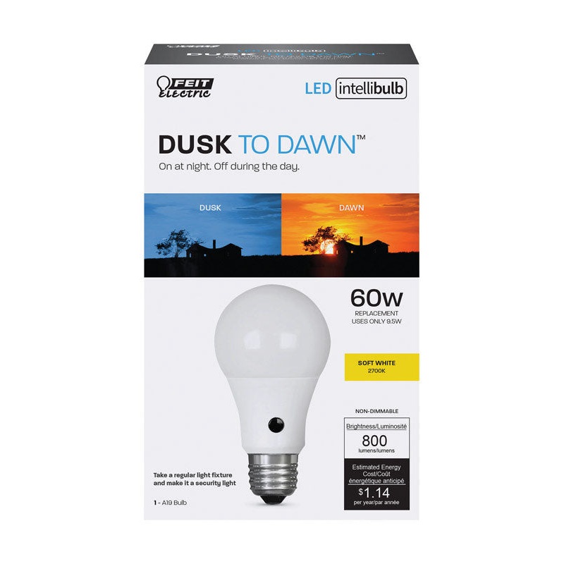 FEIT Electric Intellibulb LED Dusk To Dawn Light Bulb 9.5 watts 800 lumens 2700 K A-Line A19 So