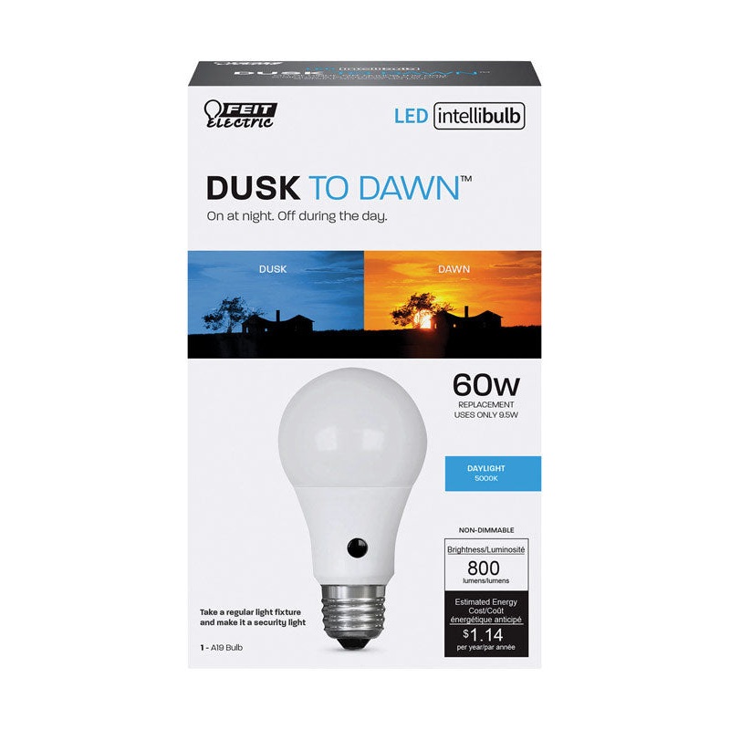 FEIT Electric Intellibulb LED Dusk To Dawn Light Bulb 9.5 watts 800 lumens 5000 K A-Line A19 Da