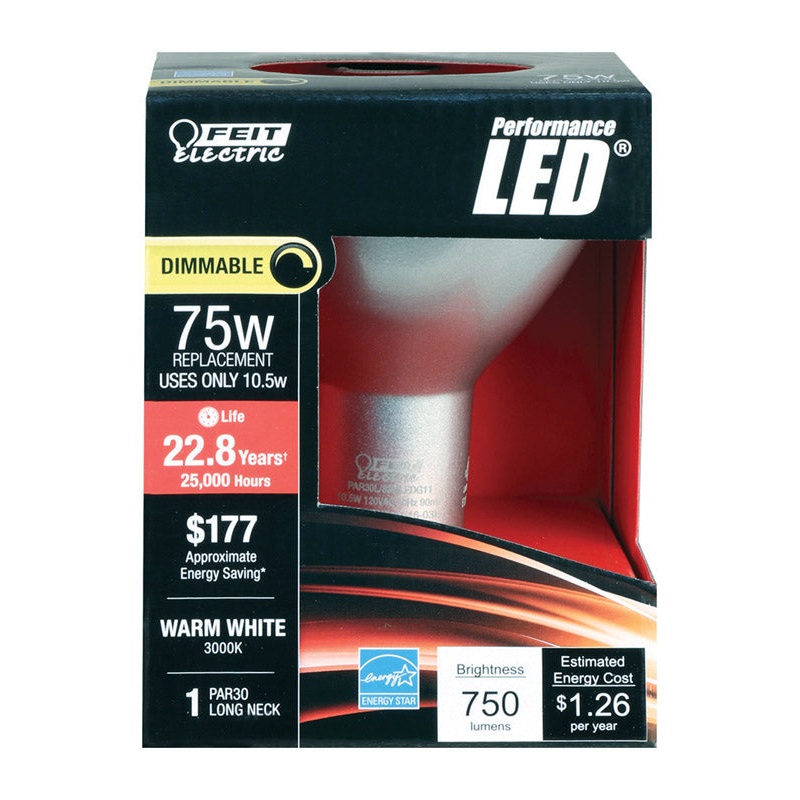FEIT Electric LED Bulb 10.5 watts 750 lumens 3000 K Medium Base (E26) PAR30 Soft White 75 watts