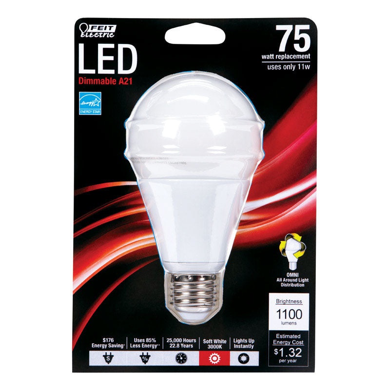 FEIT Electric LED Bulb 11 watts 1100 lumens 3000 K Medium Base (E26) A19 Soft White 75 watts eq