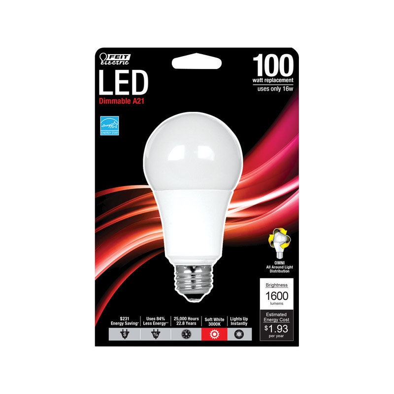 FEIT Electric LED Bulb 16 watts 1600 lumens 3000 K Medium Base (E26) A19 Soft White 100 watts e