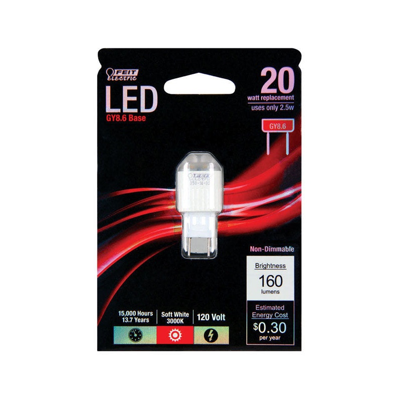 FEIT Electric LED Bulb 2.5 watts 160 lumens 3000 K GY8.6 Soft White 20 watts equivalency