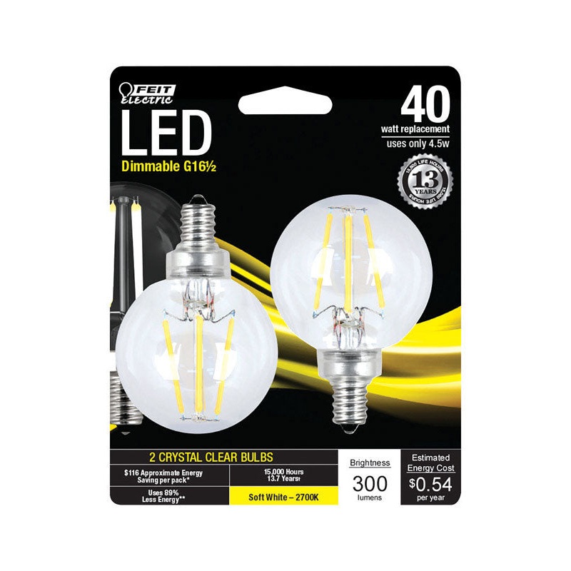 FEIT Electric LED Bulb 4.5 watts 300 lumens 2700 K Globe G16-1/2 Soft White 40 watts equivalenc