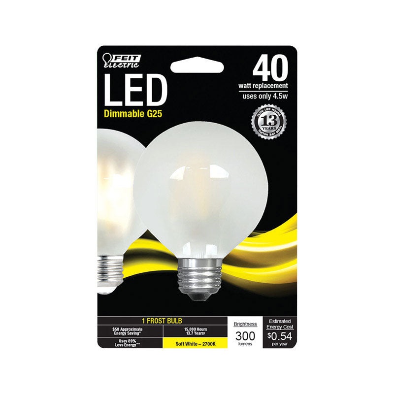 FEIT Electric LED Bulb 4.5 watts 300 lumens 2700 K Globe G25 Soft White 40 watts equivalency