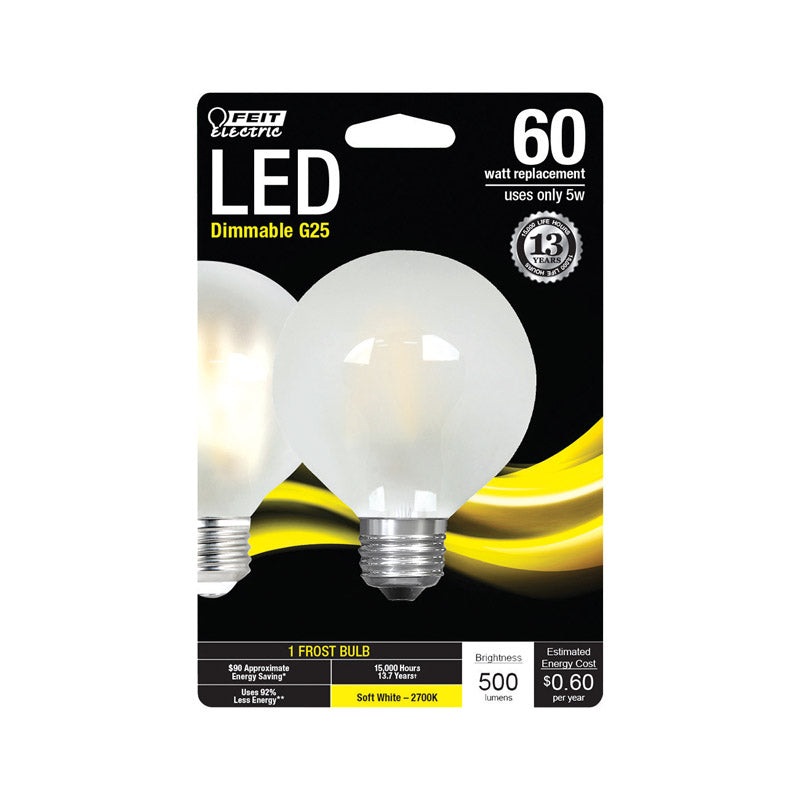 FEIT Electric LED Bulb 5 watts 500 lumens 2700 K Globe G25 Soft White 60 watts equivalency
