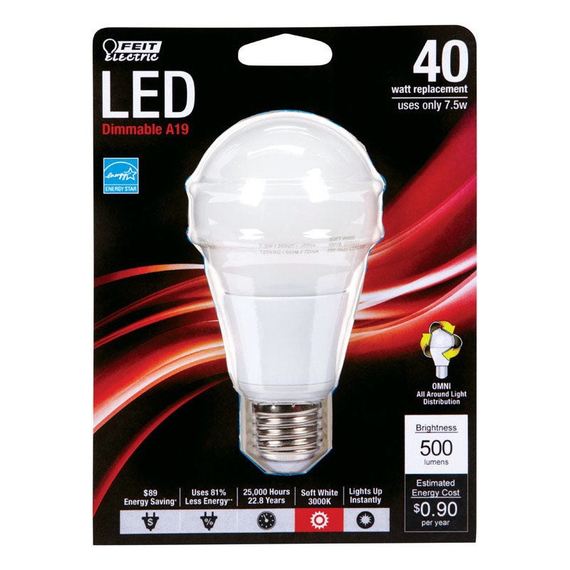 FEIT Electric LED Bulb 6 watts 450 lumens 3000 K Medium Base (E26) A19 Soft White 40 watts equi