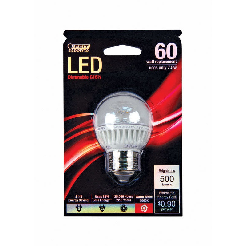 FEIT Electric LED Bulb 7.5 watts 500 lumens 3000 K Medium Base (E26) G16-1/2 Warm White 60 watt