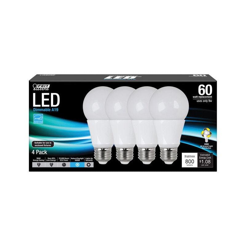 FEIT Electric LED Bulb 9.5 watts 800 lumens 5000 K A-Line A19 Daylight 60 watts equivalency