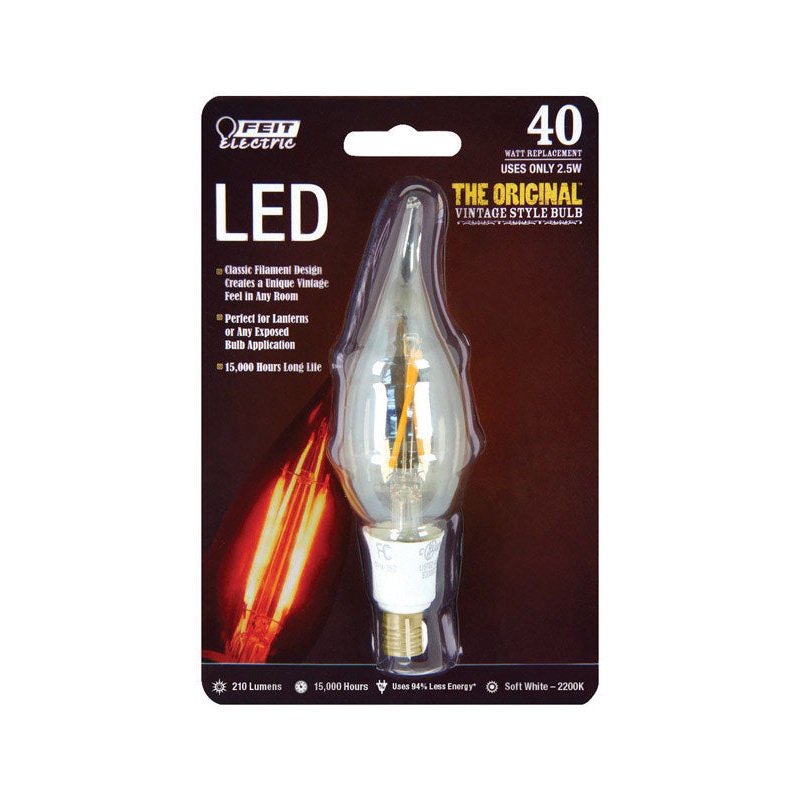 FEIT Electric Vintage Style LED Bulb 2.5 watts 210 lumens 2200 K E12 Flame Tip Soft White 40 w