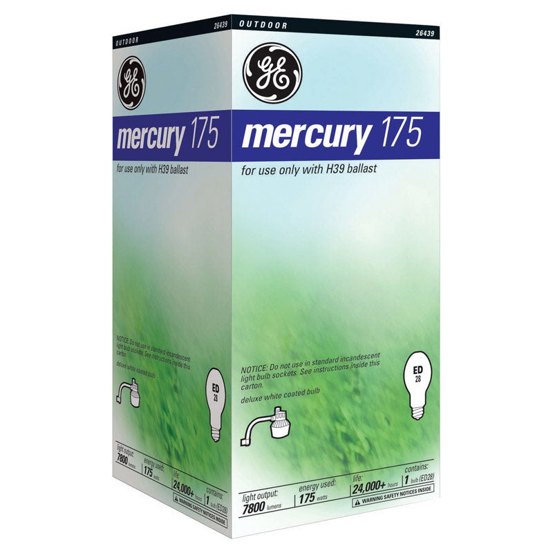 GE 175 watts 7800 lumens 3900 K ED28 Mogul Base (E39) Mercury Vapor HID Light Bulb