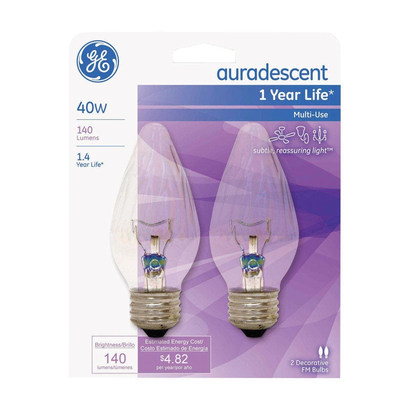 GE auradescent Incandescent Light Bulb 40 watts 140 lumens 2500 K Flame Tip F15 Medium Base (E2