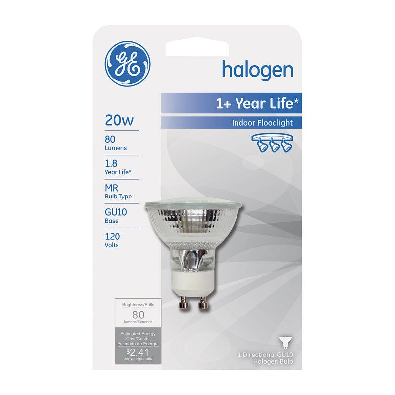 GE Edison Halogen Light Bulb 20 watts 80 lumens Floodlight MR GU10 White 1 pk