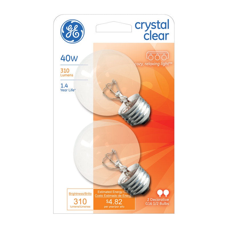 GE Incandescent Light Bulb 40 watts 310 lumens 2500 K Globe G16-1/2 Medium Base (E26) 2 pk