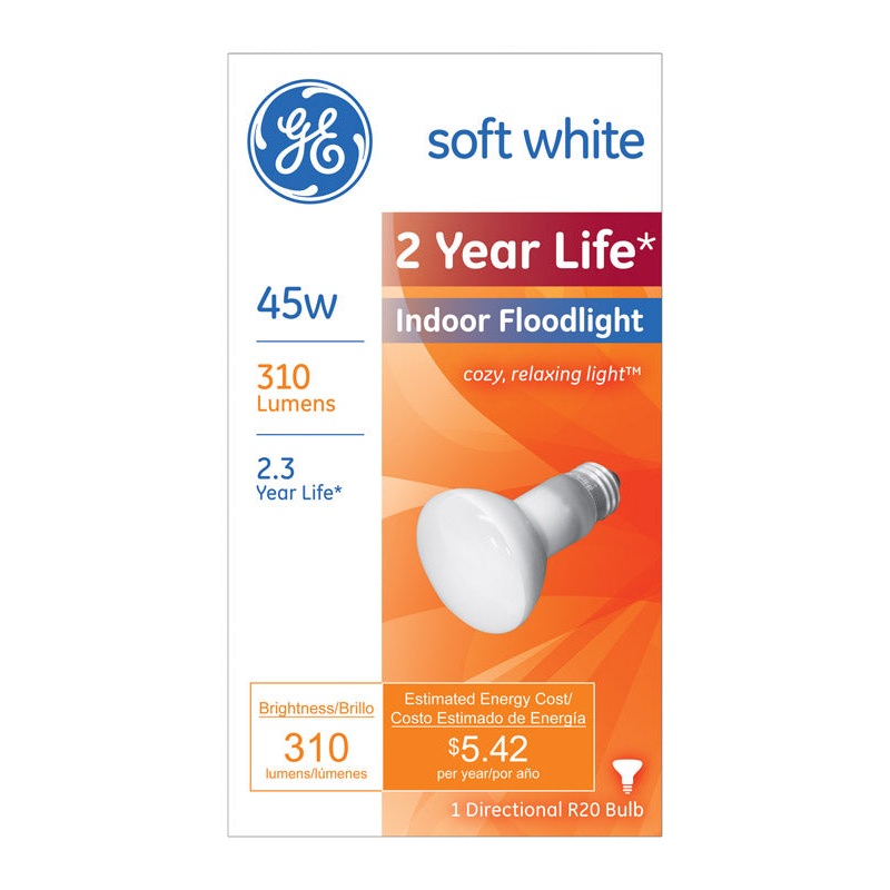GE Incandescent Light Bulb 45 watts 310 lumens 2500 K Floodlight R20 Medium Base (E26) 1 pk