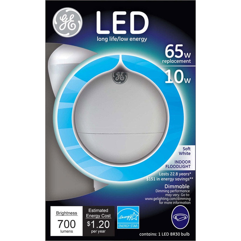 GE LED Bulb 10 watts 700 lumens 2700 K Medium Base (E26) BR30 Soft White 65 watts equivalency