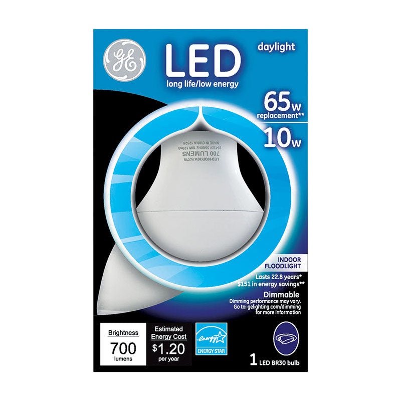 GE LED Bulb 10 watts 700 lumens 5000 K Medium Base (E26) BR30 Daylight 65 watts equivalency