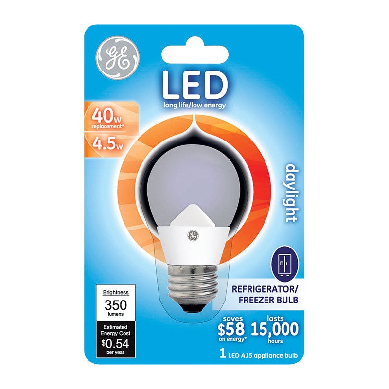GE LED Refrigerator/Freezer Bulb 4.5 watts 350 lumens 5000 K Medium (E26) A15 Daylight 40 watts