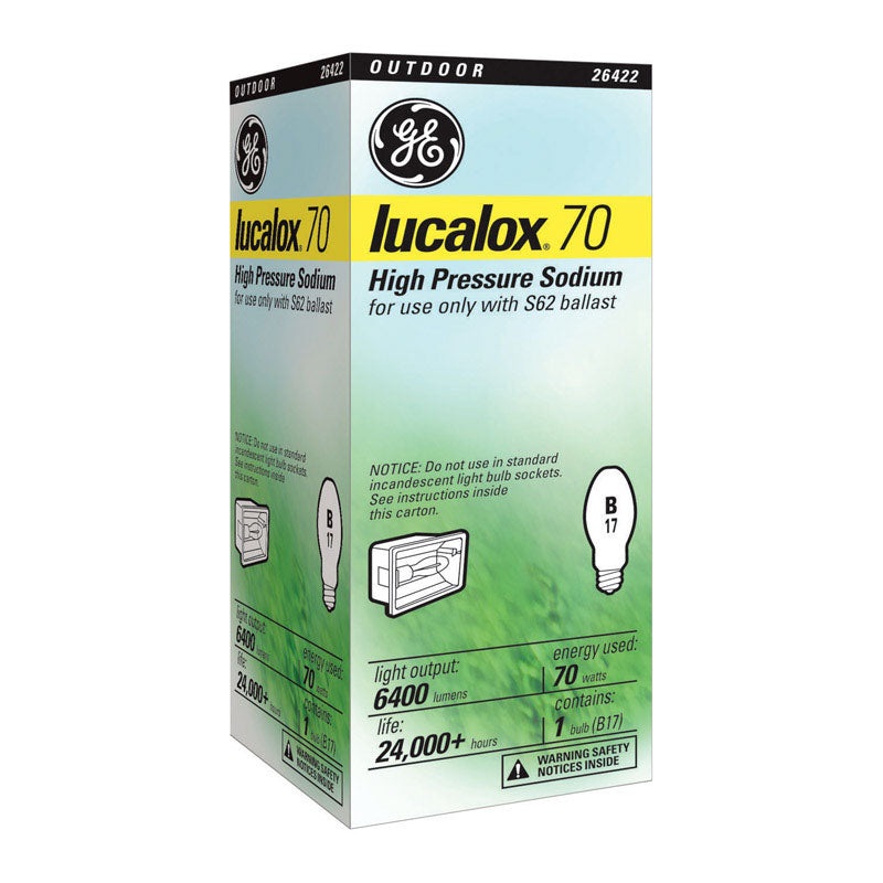 GE Lucalox 70 watts 6400 lumens 1900 K B17 Medium Base (E26) High Pressure Sodium HID Light Bul