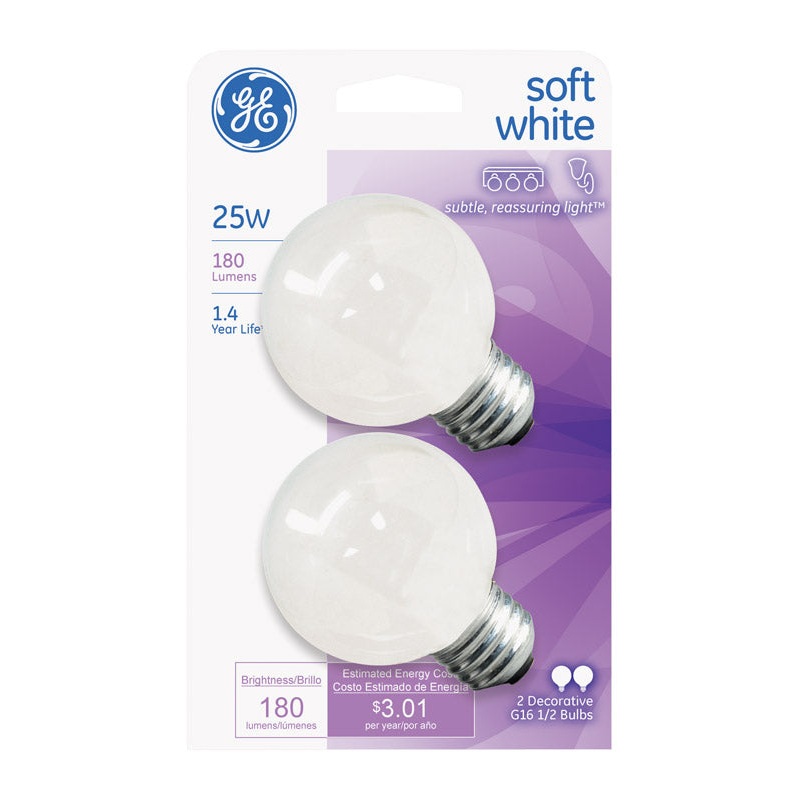 GE Reveal Incandescent Light Bulb 25 watts 180 lumens 2500 K Globe G16-1/2 Medium Base (E26) 2