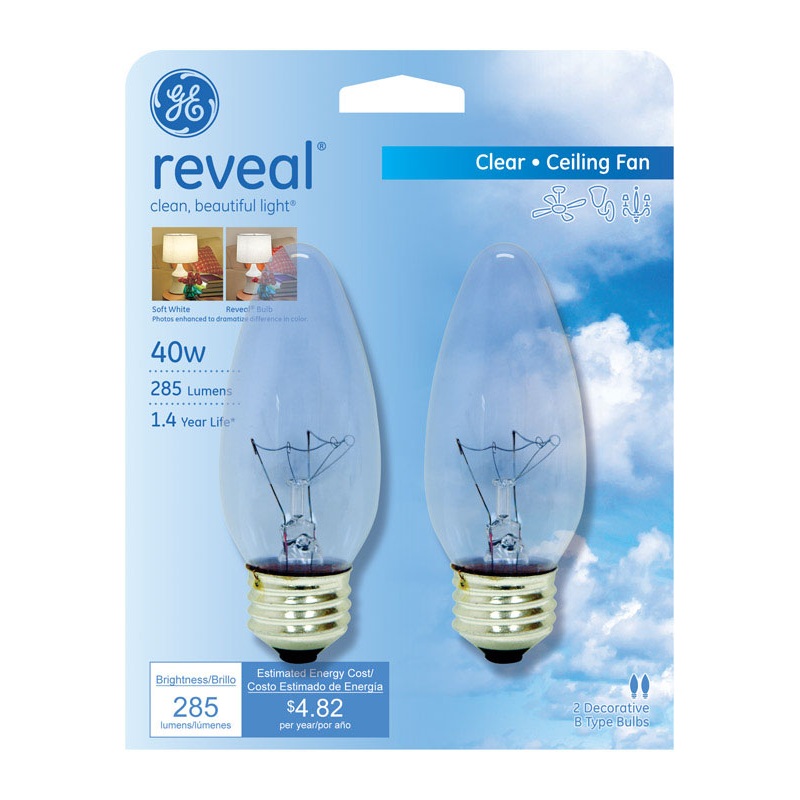 GE reveal Incandescent Light Bulb 40 watts 285 lumens 2550 K Blunt Tip B13 Medium Base (E26) 2