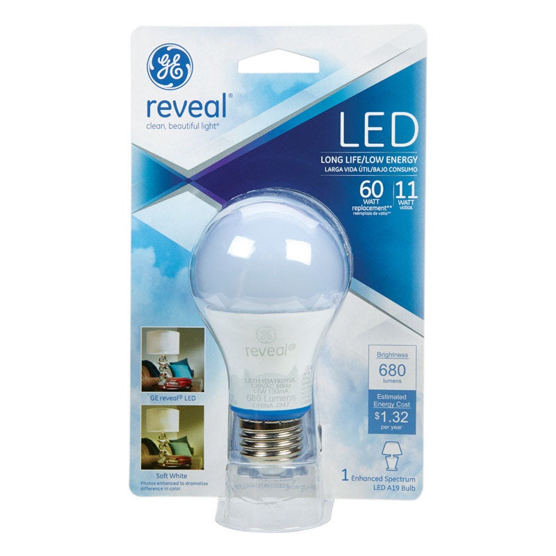 GE Reveal LED Bulb 11 watts 680 lumens 2700 K Medium (E26) A19 Soft White 60 watts equivalency