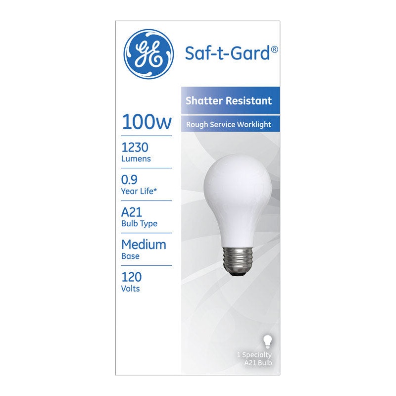 GE Saf-T-Gard Rough Service Bulb 100 watts 1230 lumens 2800 K A-Line A21 Medium Base (E26) 1 p