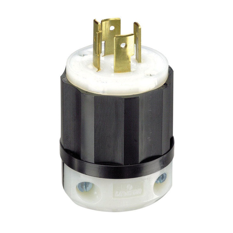 Leviton Commercial Thermoplastic Curved Blade Locking Plug L14-20P 4 Wire, 3 Pole Black/White