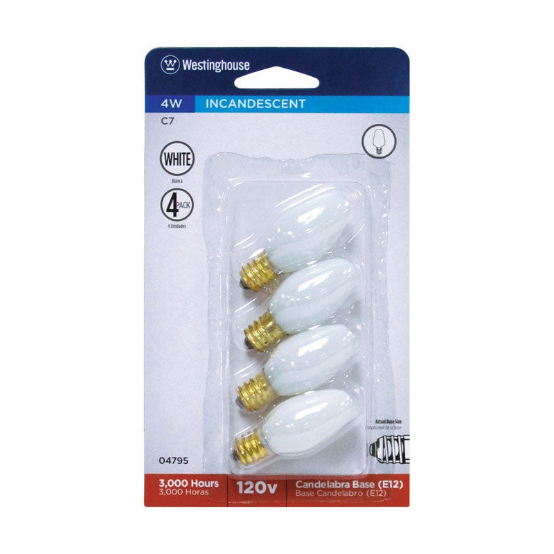 Westinghouse Incandescent Light Bulb 4 watts 19 lumens 2700 K Night Light C7 Candelabra Base (E1