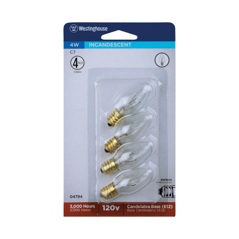 Westinghouse Incandescent Light Bulb 4 watts 20 lumens 2700 K Night Light C7 Candelabra Base (E1
