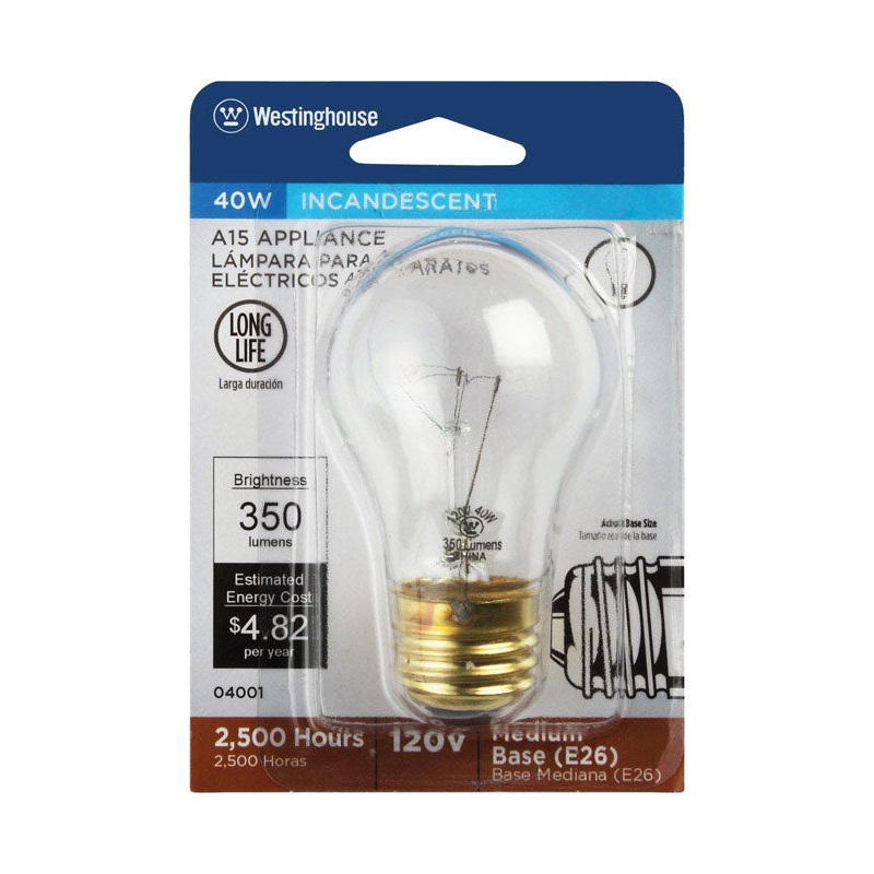 Westinghouse Incandescent Light Bulb 40 watts 350 lumens 2700 K A-Line A15 Medium Base (E26) 1