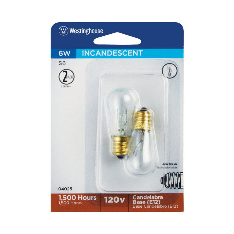Westinghouse Incandescent Light Bulb 6 watts 32 lumens 2700 K Incandescent S6 Candelabra Base (E