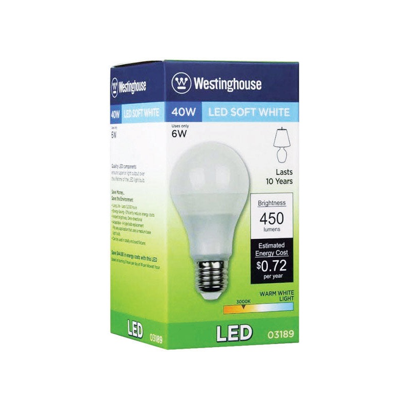 Westinghouse Omni Directional LED Bulb 6 watts 450 lumens 3000 K Medium Base (E26) A19 Warm Whi