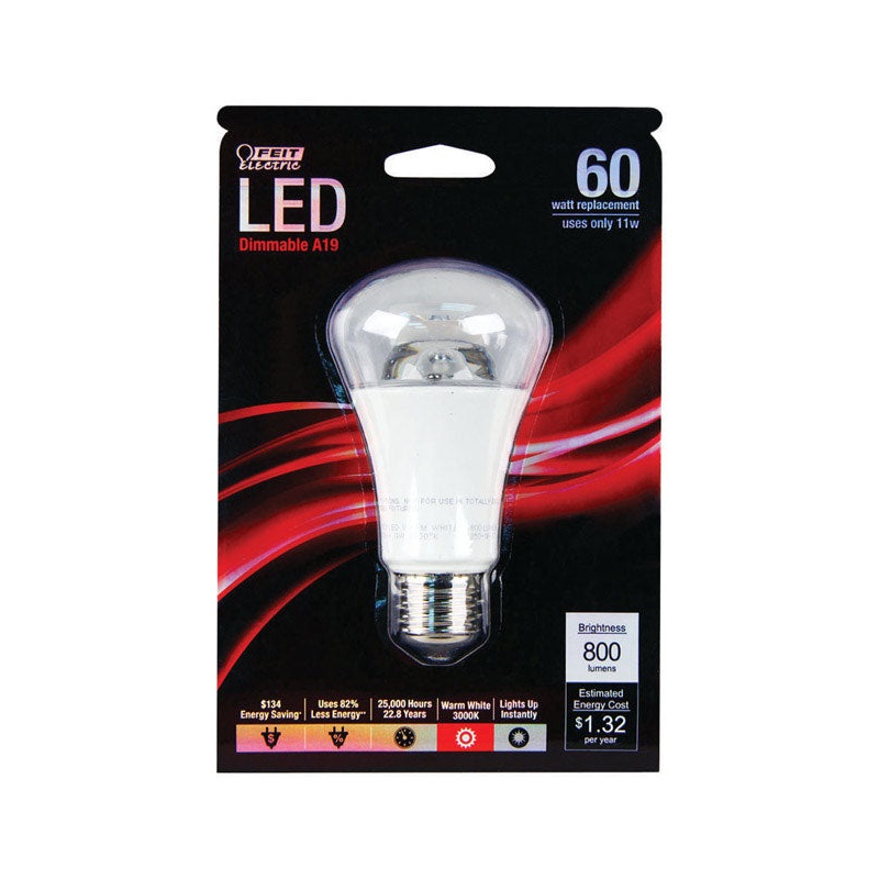 FEIT Electric LED Bulb 11 watts 800 lumens 3000 K E26 A19 Warm White 60 watts equivalency